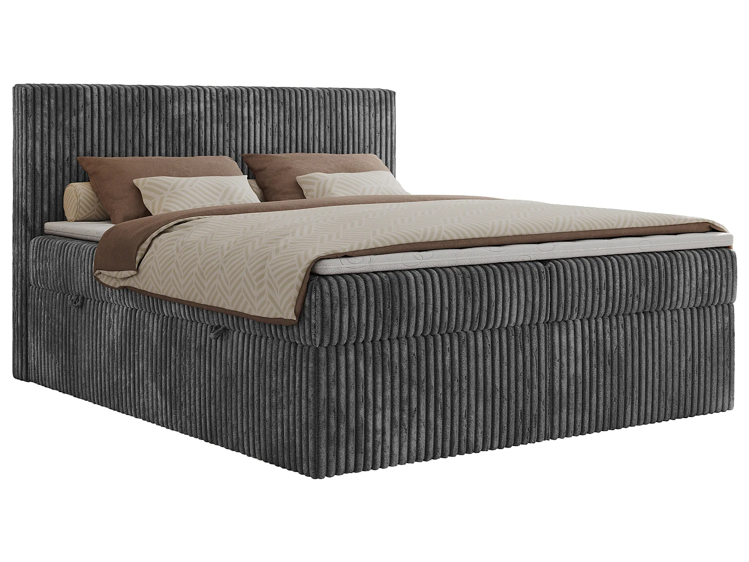 Boxspringbed met hoofdbord H3 + Topper T25 - Grijs Ribstof - 200x200 - TILIANO