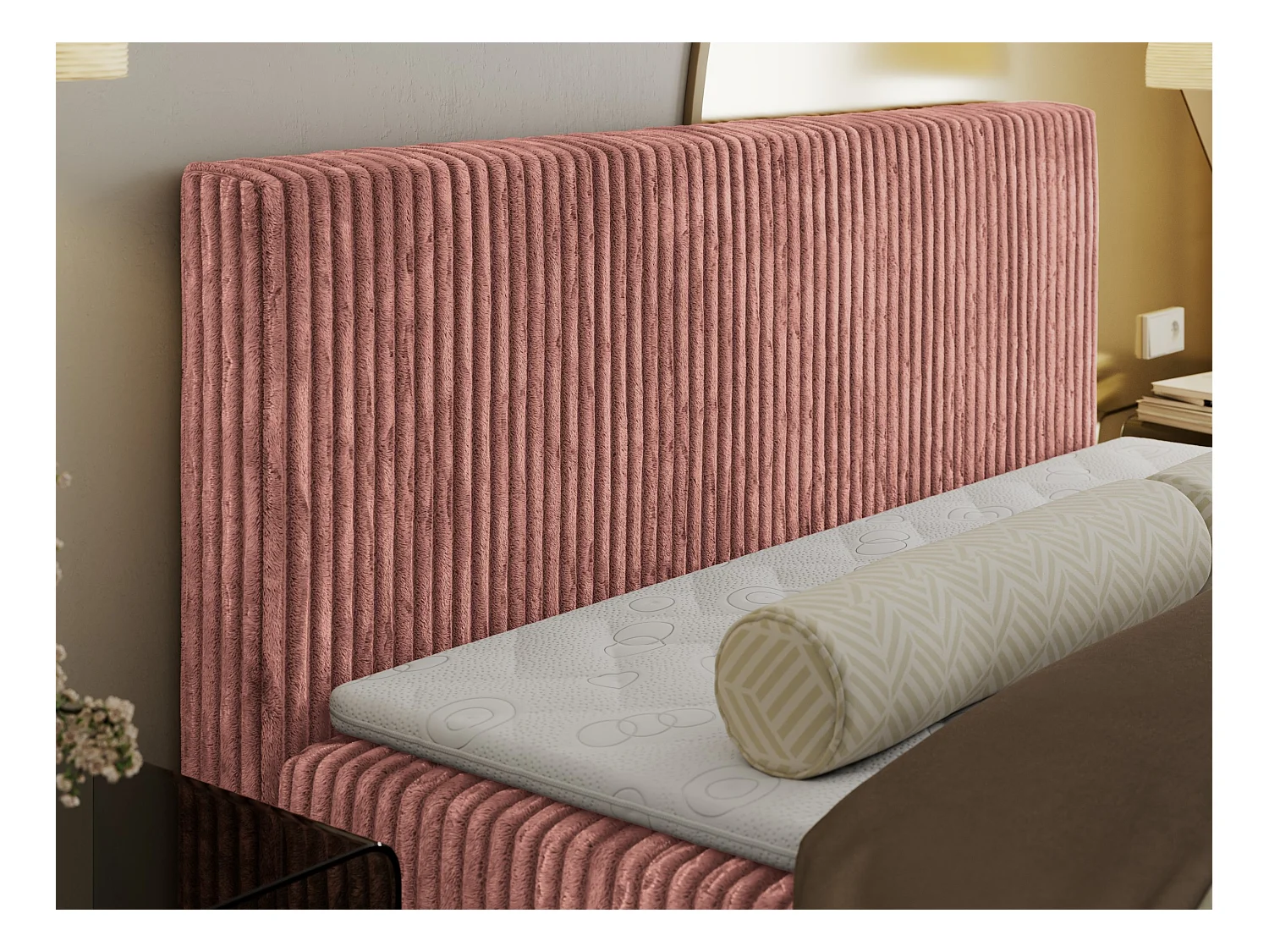 Boxspringbett TILIANO mit Kopfteil und zwei Bettkästen, Cord Bett - 200x200 cm - H4 - Rosa Cord