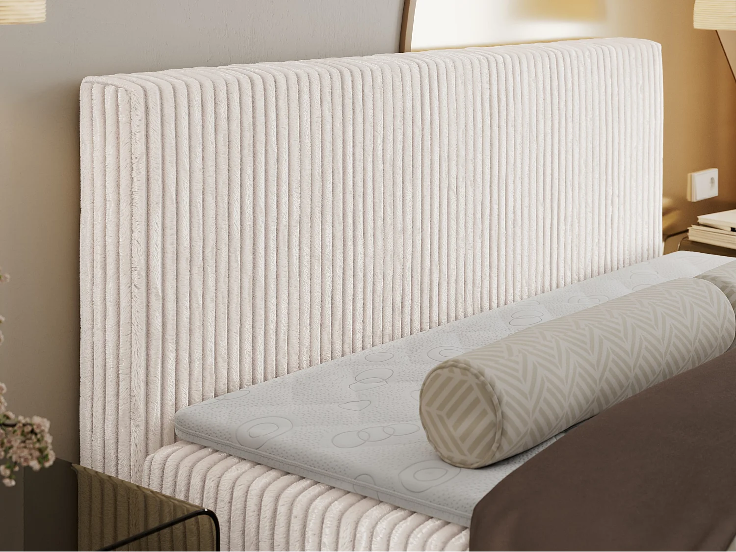 Boxspringbett TILIANO mit Kopfteil und zwei Bettkästen, Cord Bett - 200x200 cm - H3 - Beige Cord