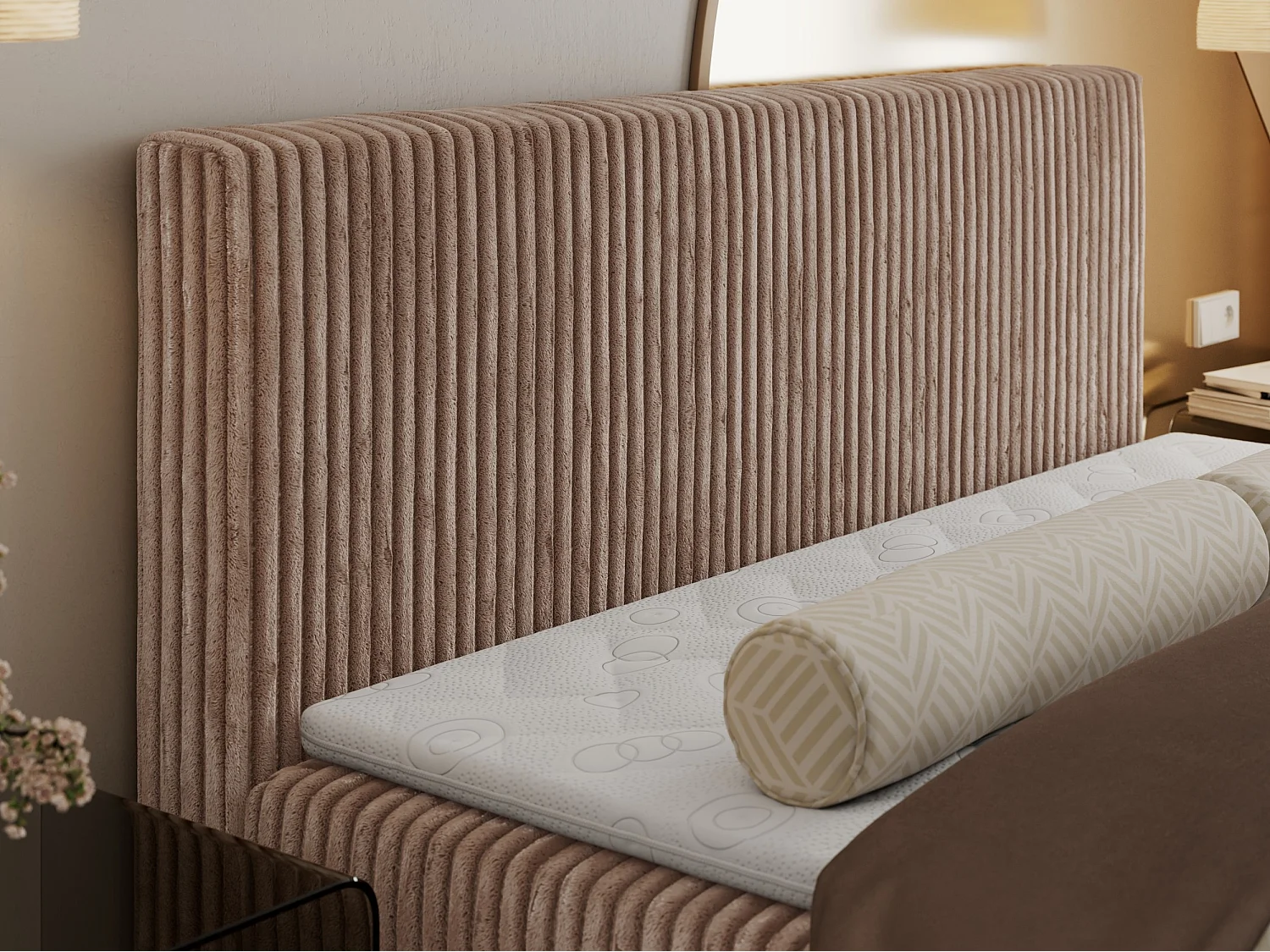 Boxspringbett TILIANO mit Kopfteil und zwei Bettkästen, Cord Bett - 140x200 cm - H3 - Braun Cord