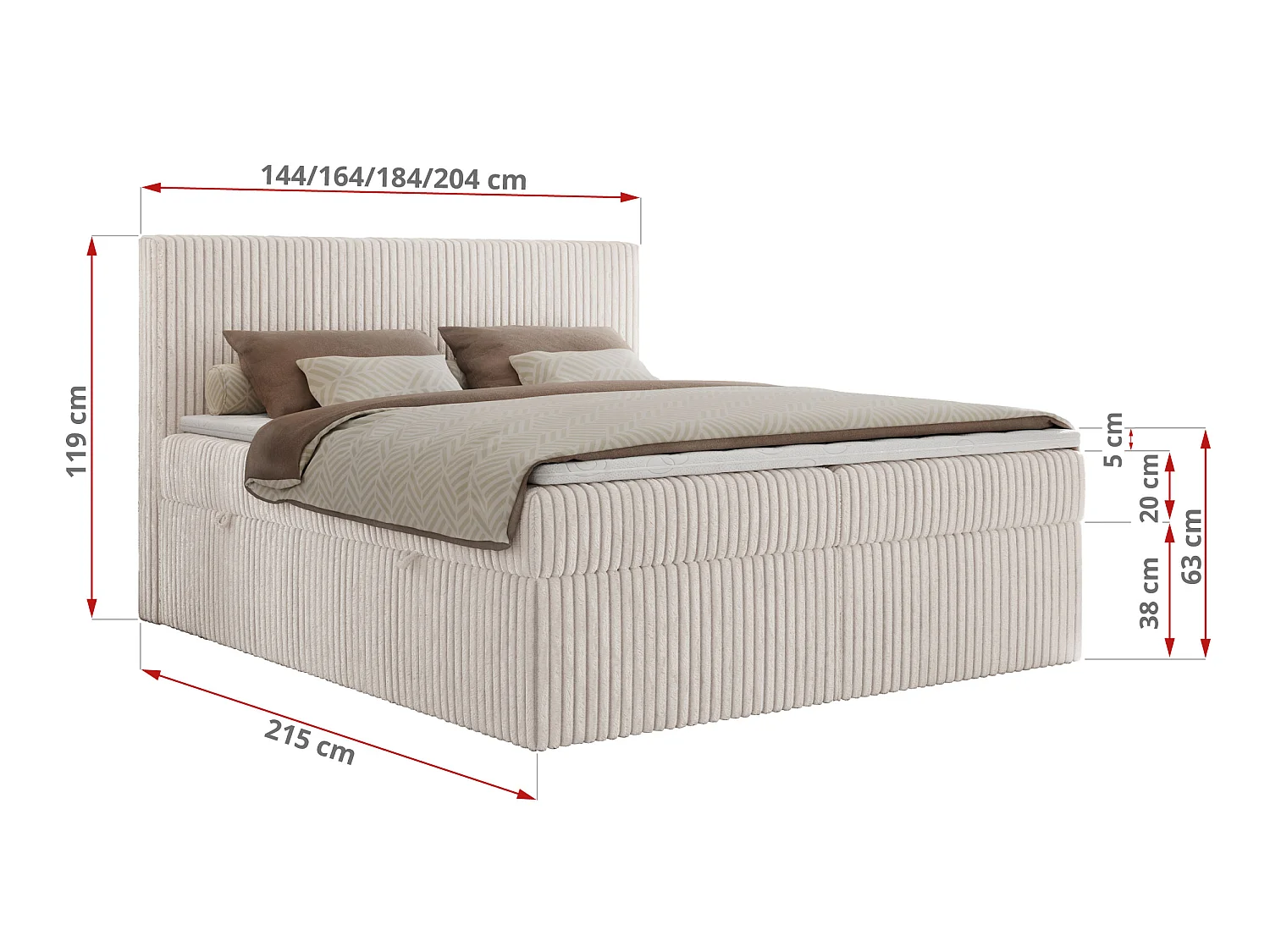 Boxspringbed met hoofdbord H3 + Topper T25 - Beige Ribstof - 160x200 - TILIANO