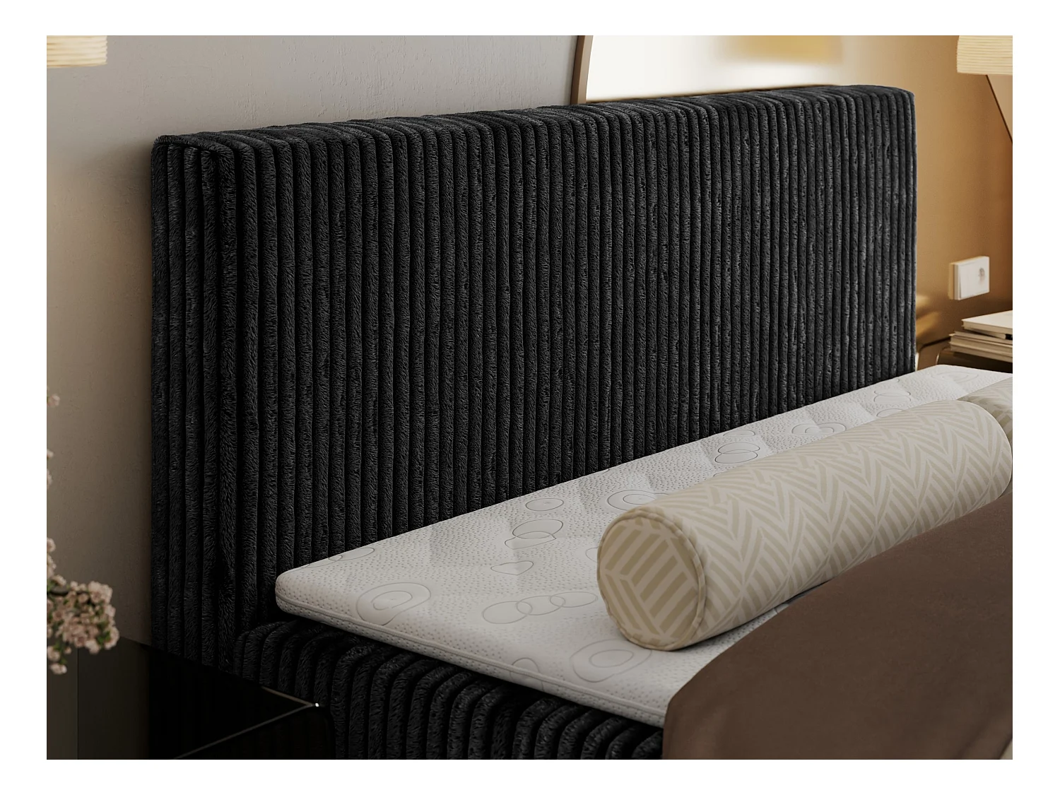 Boxspringbett TILIANO mit Kopfteil und zwei Bettkästen, Cord Bett - 160x200 cm - H4 - Schwarz Cord