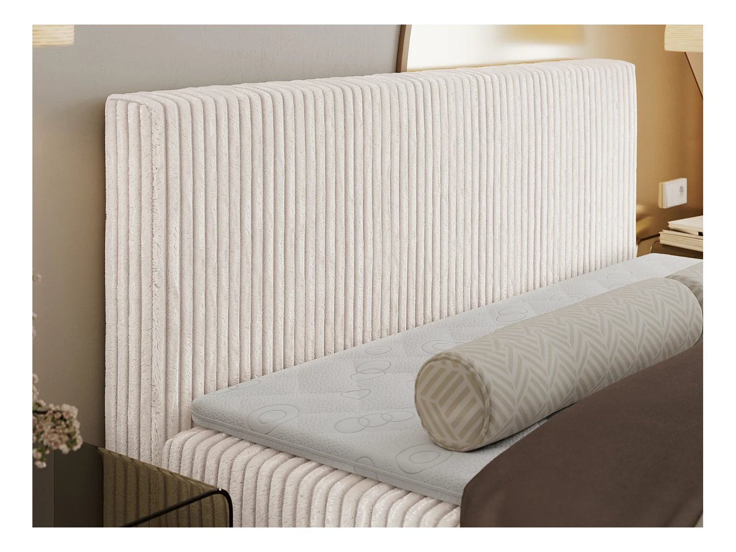 Boxspringbett TILIANO mit Kopfteil und zwei Bettkästen, Cord Bett - 160x200 cm - H4 - Beige Cord