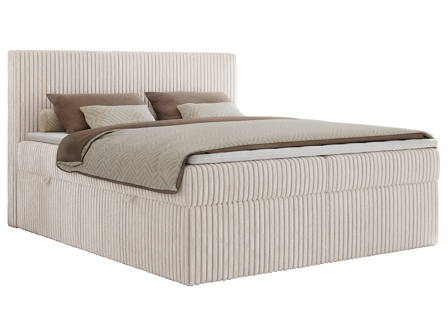 Boxspringbed met hoofdbord H4 + Topper T25 - Beige Ribstof - 160x200 - TILIANO