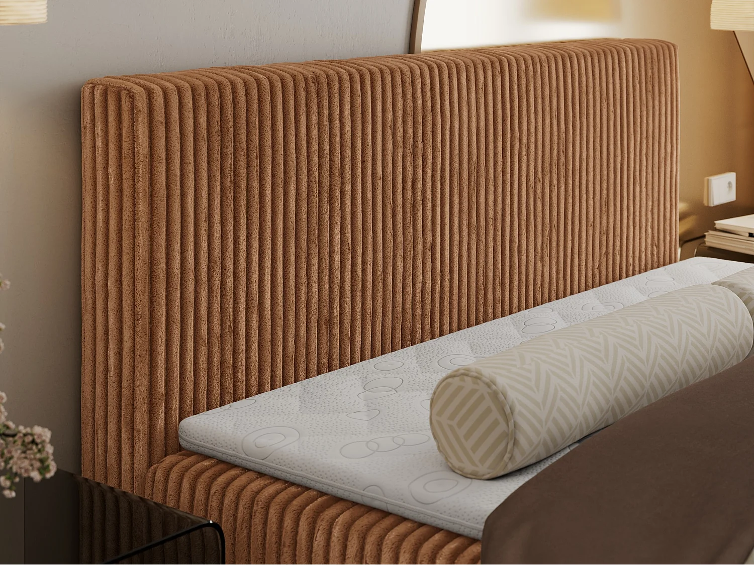 Boxspringbett TILIANO mit Kopfteil und zwei Bettkästen, Cord Bett - 160x200 cm - H4 - Orange Cord