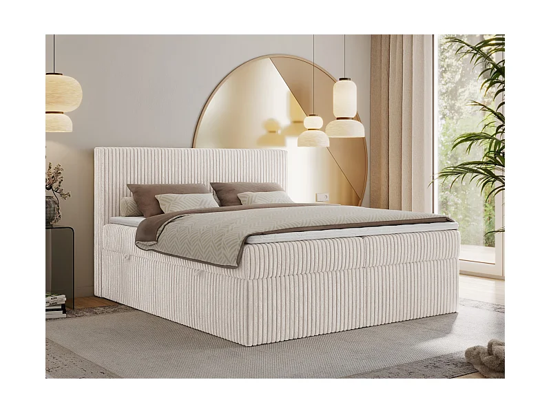 Boxspringbett TILIANO mit Kopfteil und zwei Bettkästen, Cord Bett - 180x200 cm - H4 - Beige Cord
