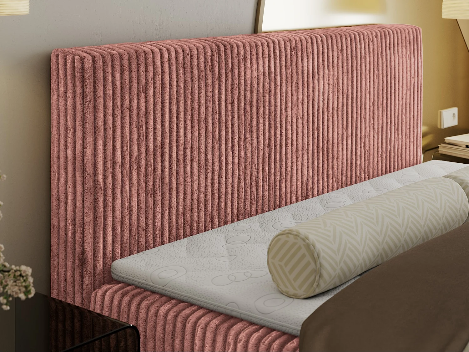 Boxspringbett TILIANO mit Kopfteil und zwei Bettkästen, Cord Bett - 160x200 cm - H3 - Rosa Cord