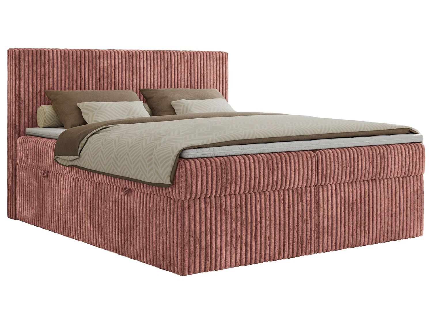 Boxspringbed met hoofdbord H3 + Topper T25 - Roze Ribstof - 160x200 - TILIANO