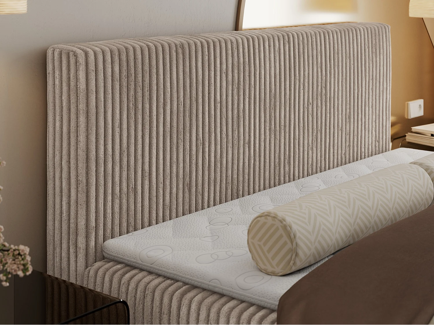 Boxspringbett TILIANO mit Kopfteil und zwei Bettkästen, Cord Bett - 160x200 cm - H3 - Hellbraun Cord