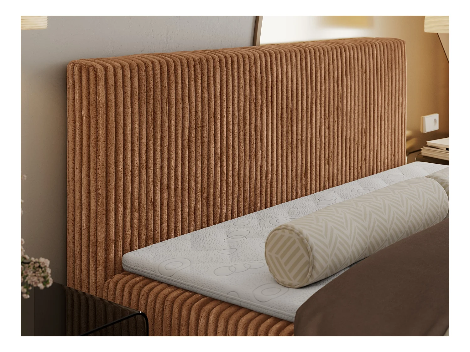 Boxspringbett TILIANO mit Kopfteil und zwei Bettkästen, Cord Bett - 140x200 cm - H4 - Orange Cord