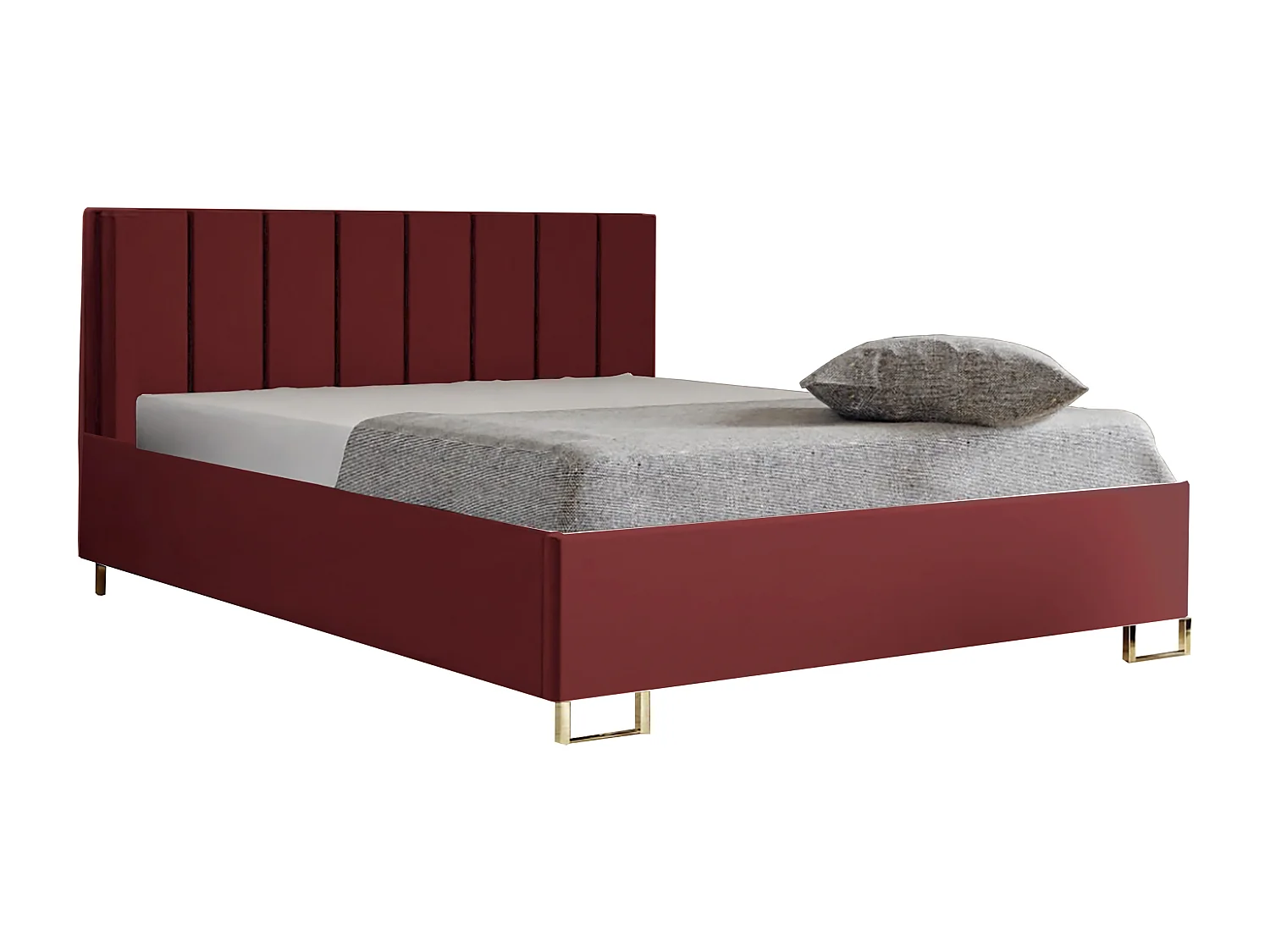 Cama estofada MALIBU, cabeceira acolchoada, tecido MONOLITH premium, baú com pistão a gás, altura confortável 39 cm, 120x200 cm, Maroon