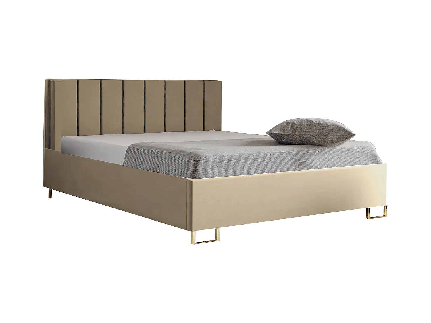 Polsterbett MALIBU 160x200 Cappuccino, MONOLITH-Stoff, gepolstertes Kopfteil, Bettkasten mit Gasdruckfeder, 39 cm hoch, Beige