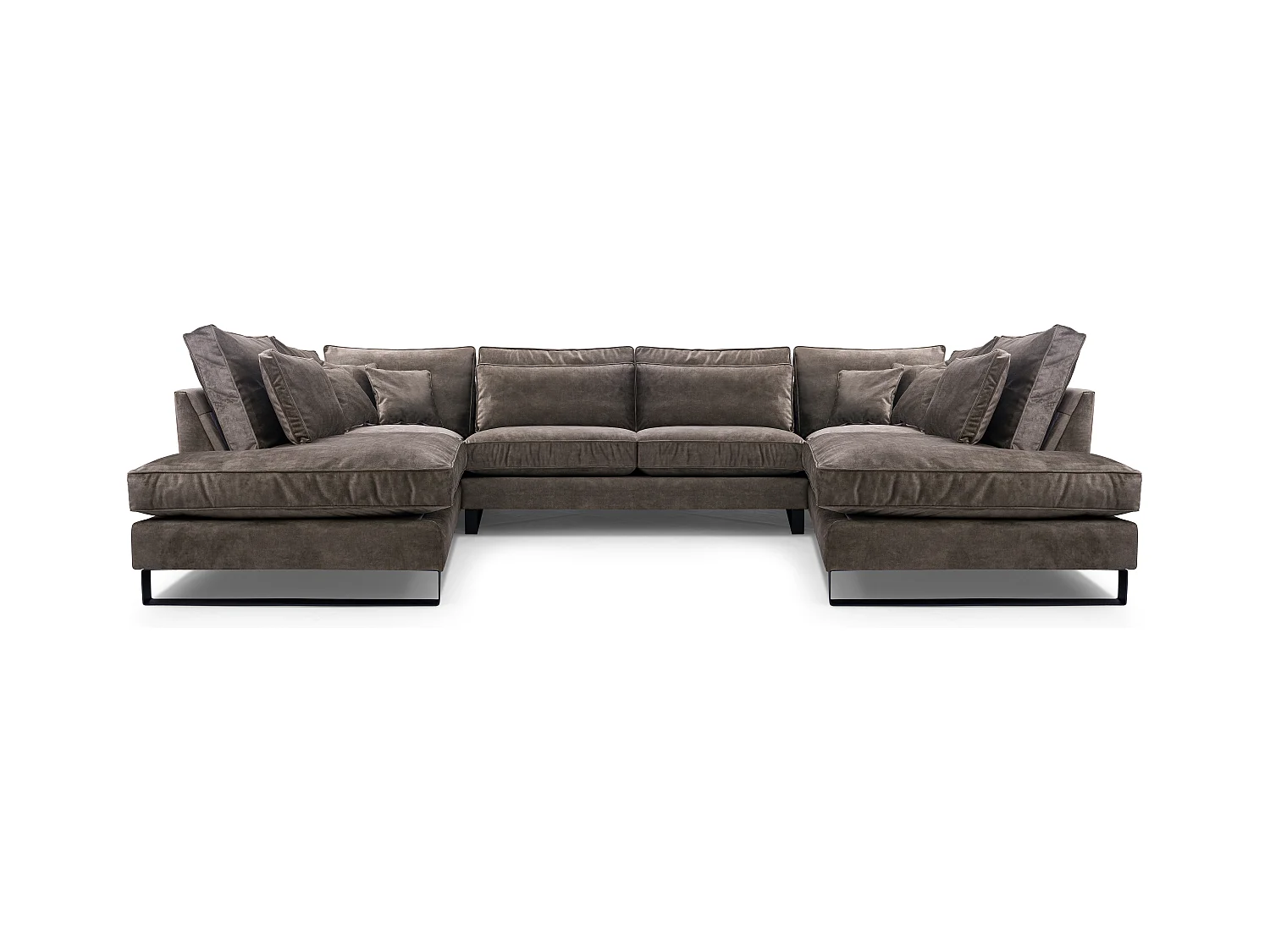 Moderne Eckcouch CORBLACK, freistehend, mit Wellenfedern & Rückenkissen, Metallbeine, Wohnlandschaft, 103x407x224 cm, Graphit