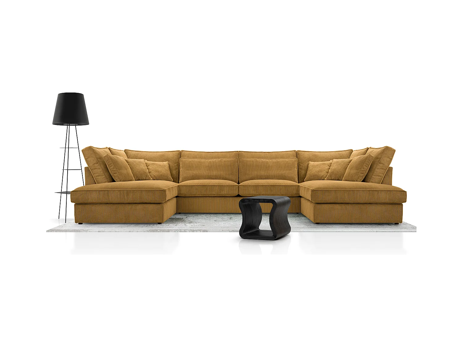 Polsterecke U, Hochwertiges Und Großes Ecksofa Für Das Wohnzimmer, Robuster Holzrahmen, Inklusive Rückenkissen, Freistehend, 407x228x93cm Gold