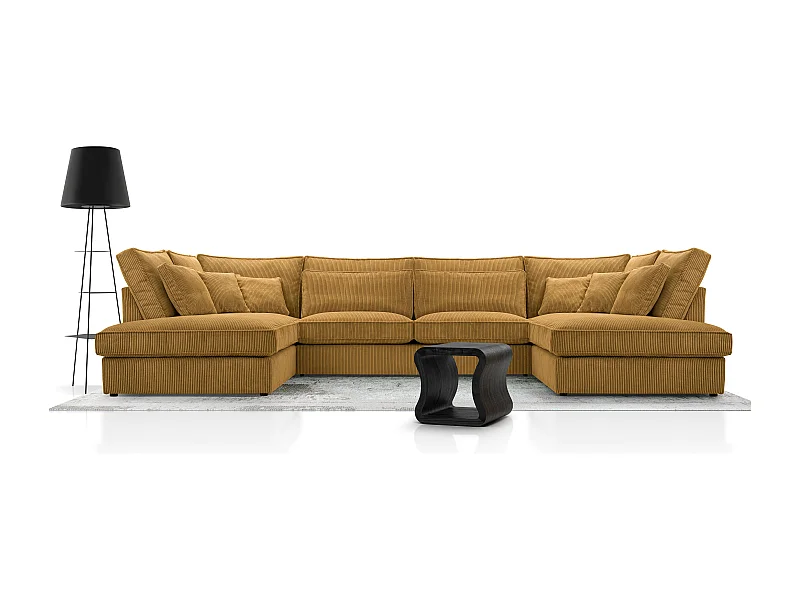 Polsterecke U, Hochwertiges Und Großes Ecksofa Für Das Wohnzimmer, Robuster Holzrahmen, Inklusive Rückenkissen, Freistehend, 407x228x93cm Gold