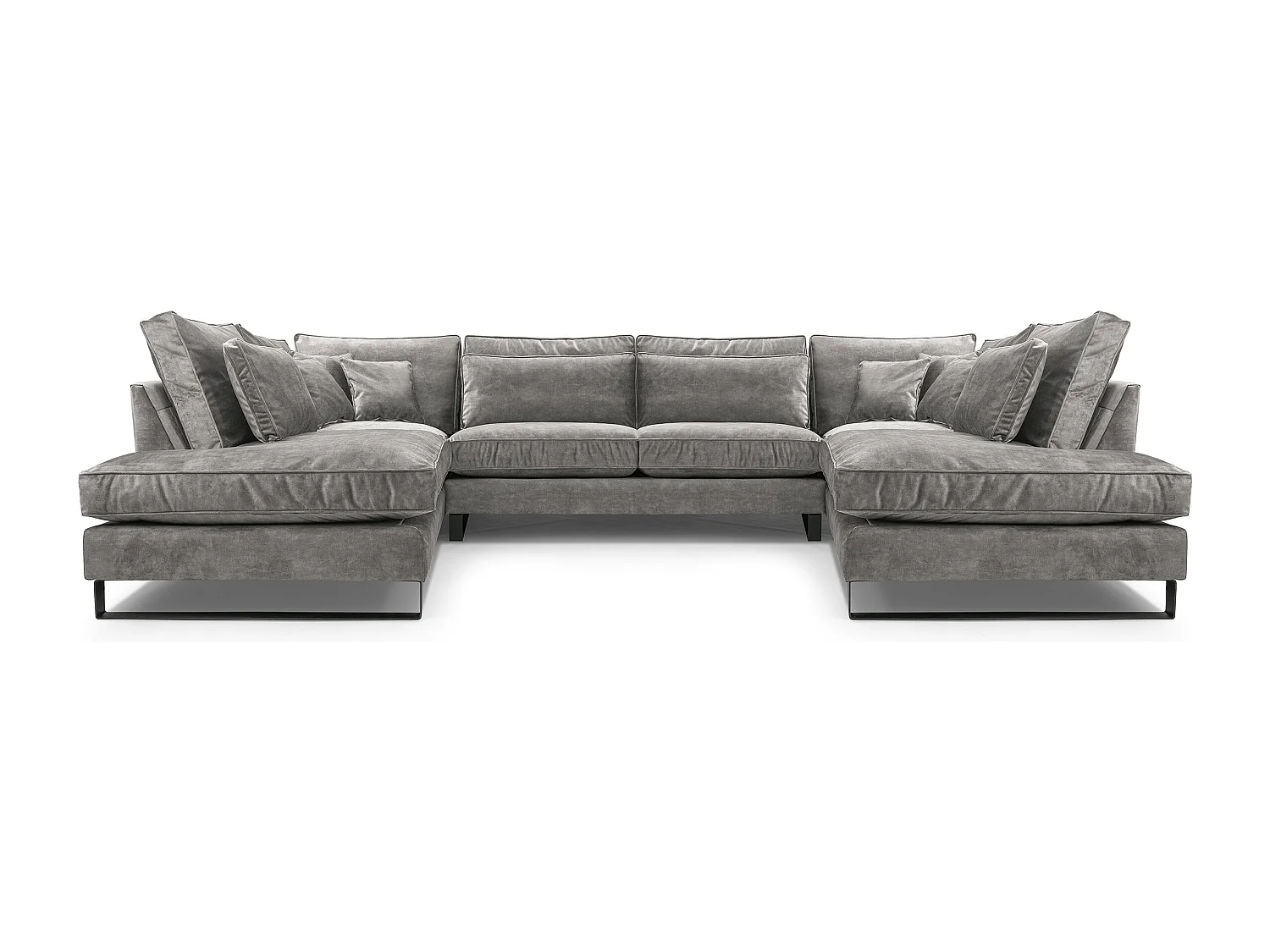 Sofá esquinero moderno CORBLACK, independiente, muelles ondulados, cojines de respaldo, patas de metal negro, espacioso, 103x373x224 cm fresno