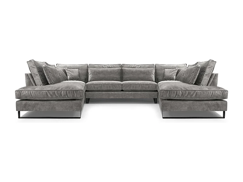 Moderne Eckcouch CORBLACK, freistehend, mit Wellenfedern & Rückenkissen, Metallbeine, Wohnlandschaft, 103x373x224 cm, Esche