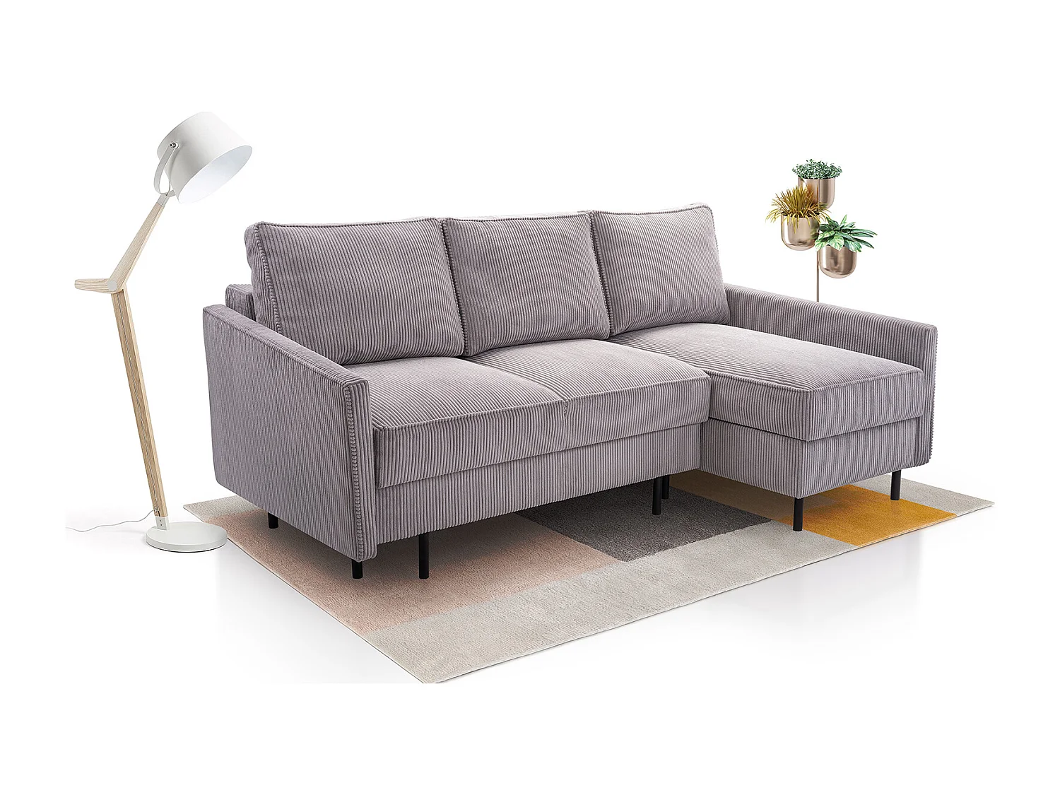 Ecksofa, ROBIN LINCOLN, Freistehend, Mit Schlaffunktion, Bettkasten Und Hochwertigem LINCOLN Stoff, Maße: 220x137x110 cm, RECHTS