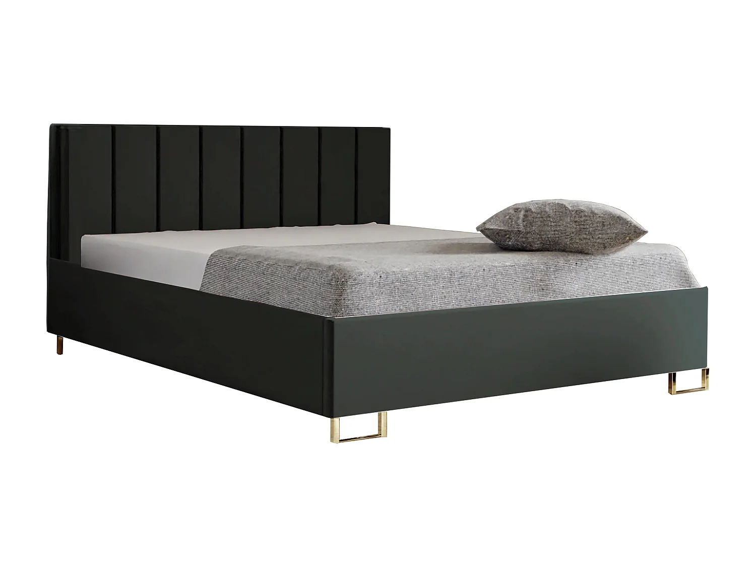 Cama estofada MALIBU, cabeceira acolchoada, tecido MONOLITH premium, baú com pistão a gás, altura confortável 39 cm, 180x200 cm, Verde escuro