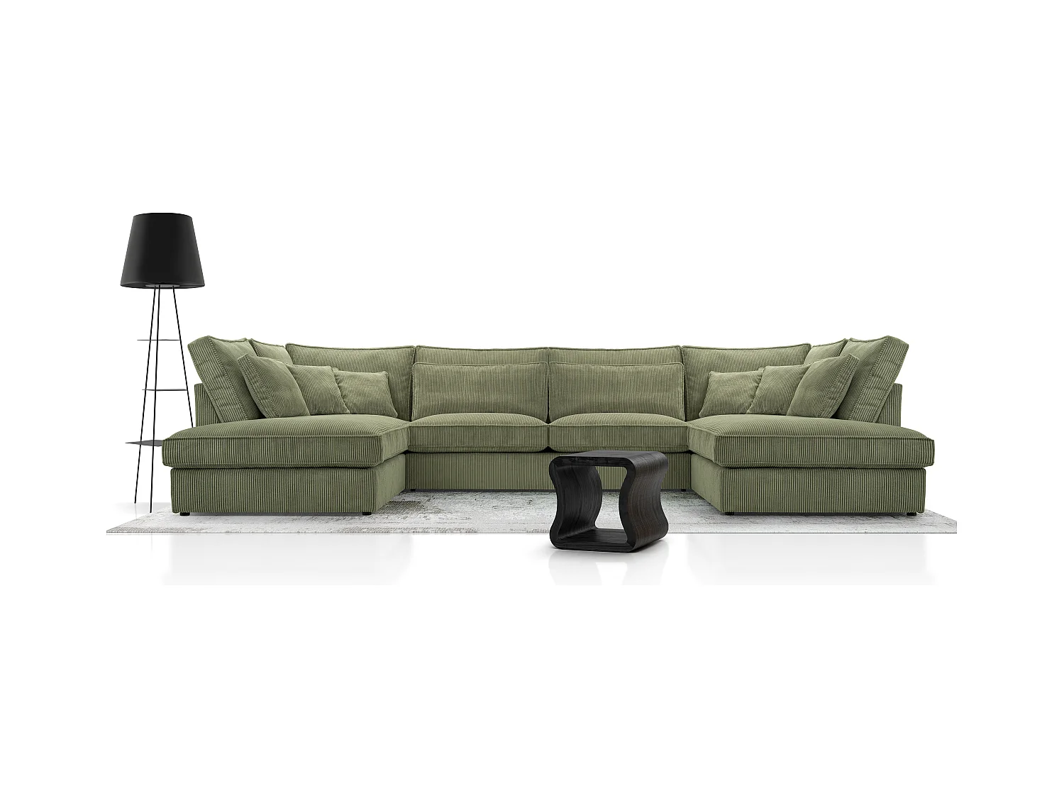 Polsterecke U, Hochwertiges Und Großes Ecksofa Für Das Wohnzimmer, Robuster Holzrahmen, Inklusive Rückenkissen, Freistehend, 407x228x93cm Flaschengrün