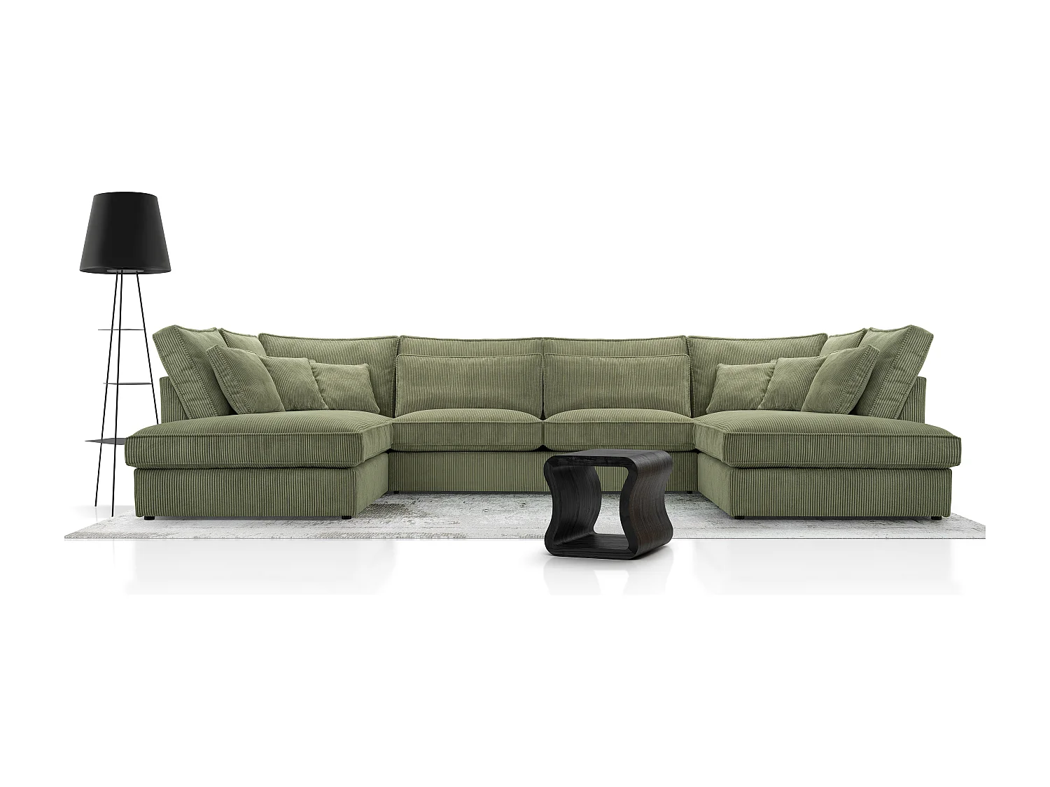 Sofá Esquinero en Forma de U Sofá Grande y de Alta Calidad para Sala Marco de Madera Resistente Cojines Traseros Incluidos 407x228x93 cm Verde Botella