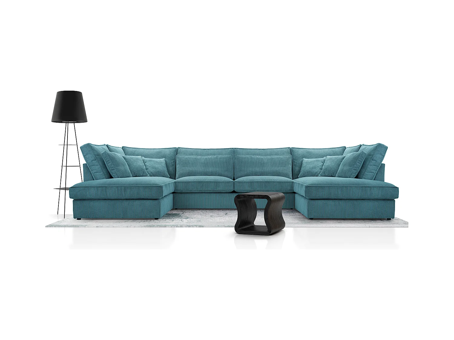 Polsterecke U, Hochwertiges Und Großes Ecksofa Für Das Wohnzimmer, Robuster Holzrahmen, Inklusive Rückenkissen, Freistehend, 407x228x93cm Türkis