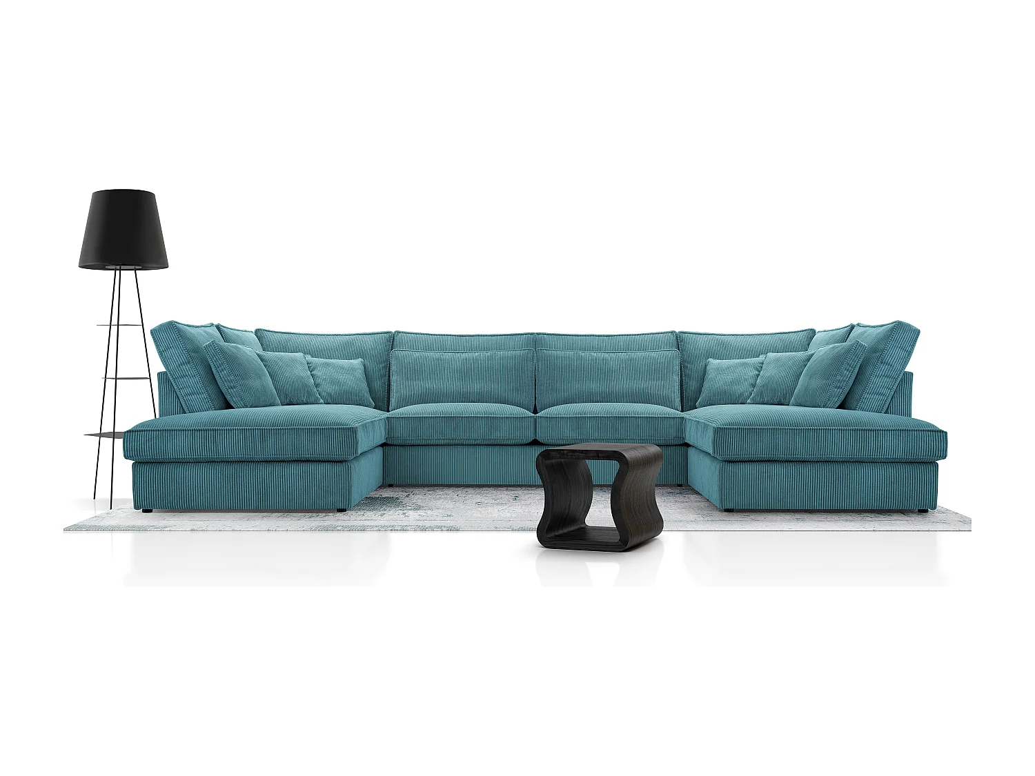 Polsterecke U, Hochwertiges Und Großes Ecksofa Für Das Wohnzimmer, Robuster Holzrahmen, Inklusive Rückenkissen, Freistehend, 407x228x93cm Türkis