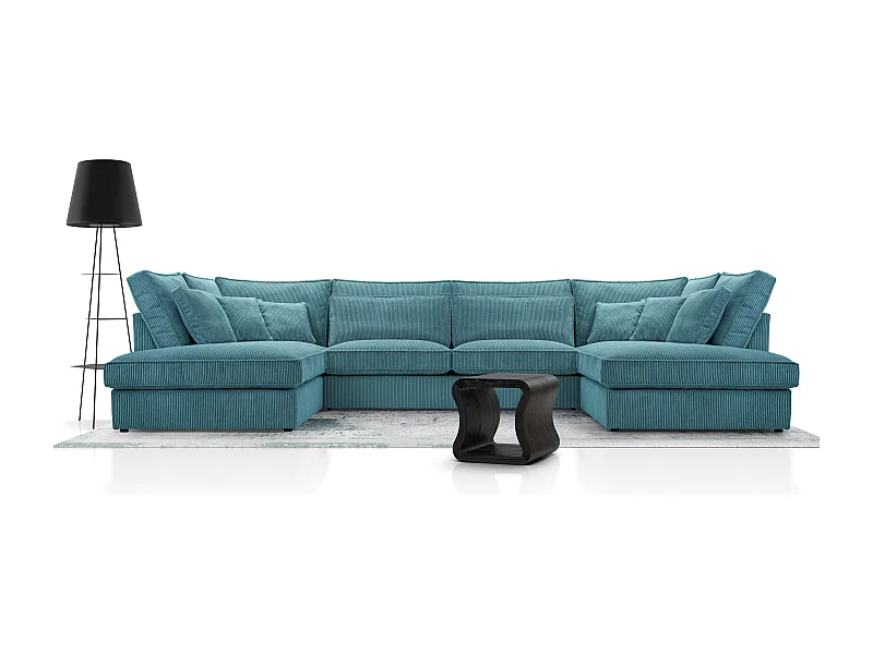 Polsterecke U, Hochwertiges Und Großes Ecksofa Für Das Wohnzimmer, Robuster Holzrahmen, Inklusive Rückenkissen, Freistehend, 407x228x93cm Türkis