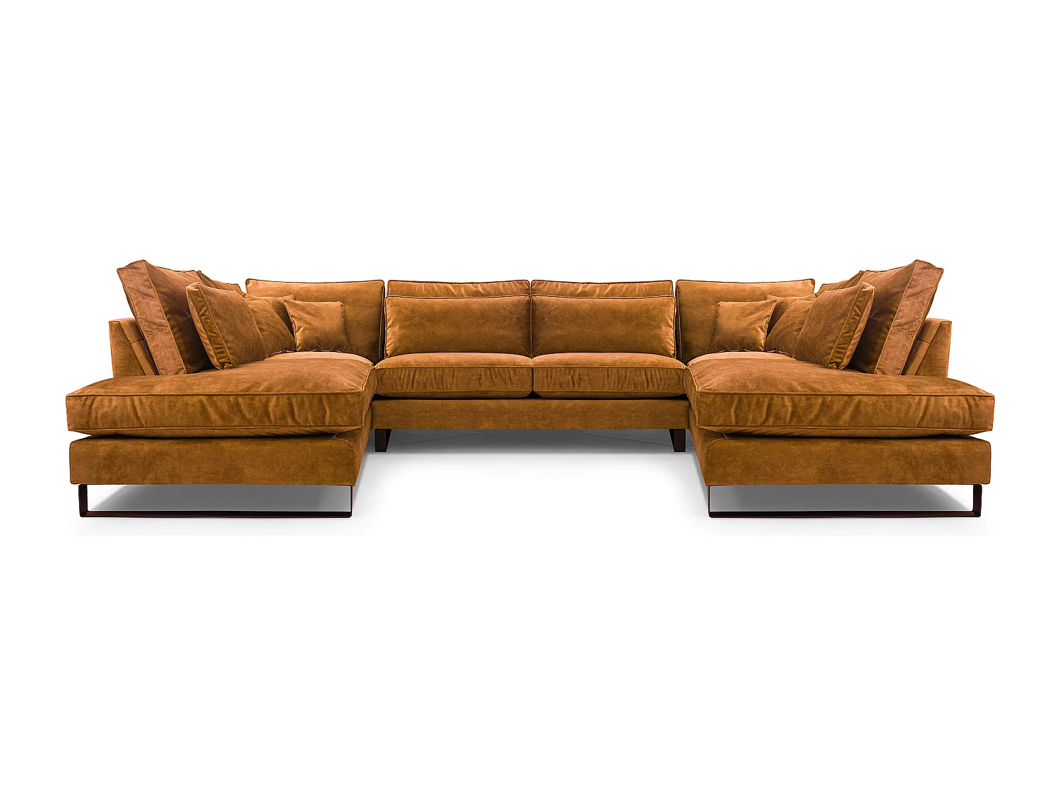 Divano Angolare Moderno CORBLACK, Autoportante, Con Molle Ondulate, Cuscini Schienale, Gambe in Metallo Nero, Ampia Seduta, 103x407x224 cm Oro