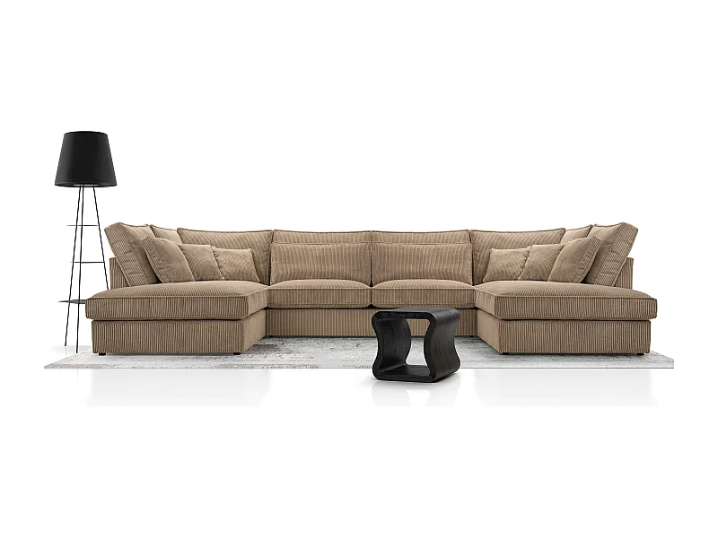 Polsterecke U, Hochwertiges Und Großes Ecksofa Für Das Wohnzimmer, Robuster Holzrahmen, Inklusive Rückenkissen, Freistehend, 407x228x93cm Cappucino
