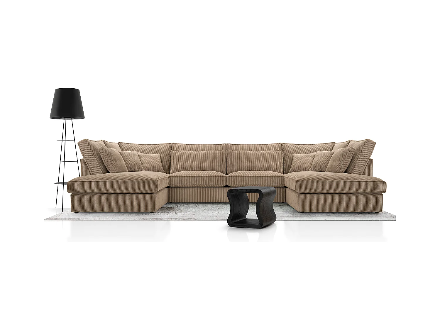 Polsterecke U, Hochwertiges Und Großes Ecksofa Für Das Wohnzimmer, Robuster Holzrahmen, Inklusive Rückenkissen, Freistehend, 407x228x93cm Cappucino