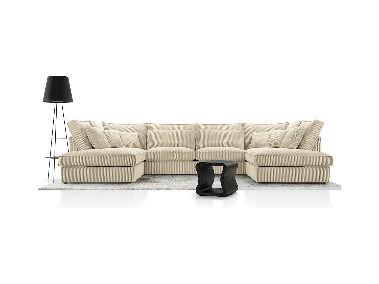 Polsterecke U, Hochwertiges Und Großes Ecksofa Für Das Wohnzimmer, Robuster Holzrahmen, Inklusive Rückenkissen, Freistehend, 407x228x93cm Beige