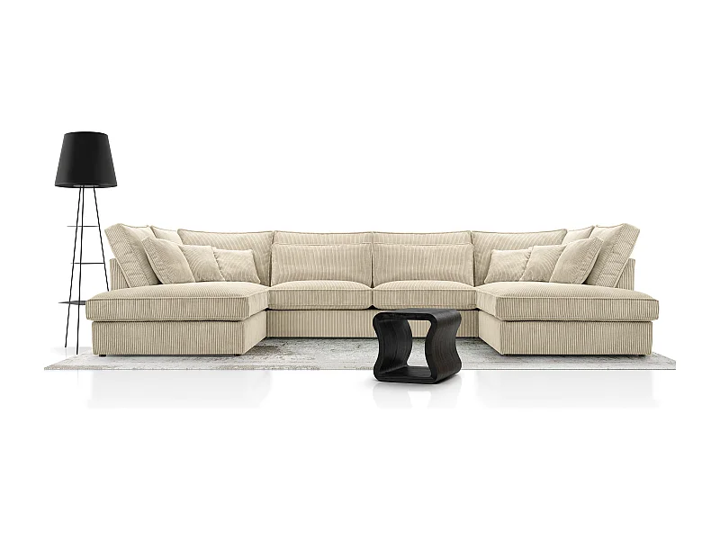 Polsterecke U, Hochwertiges Und Großes Ecksofa Für Das Wohnzimmer, Robuster Holzrahmen, Inklusive Rückenkissen, Freistehend, 407x228x93cm Beige