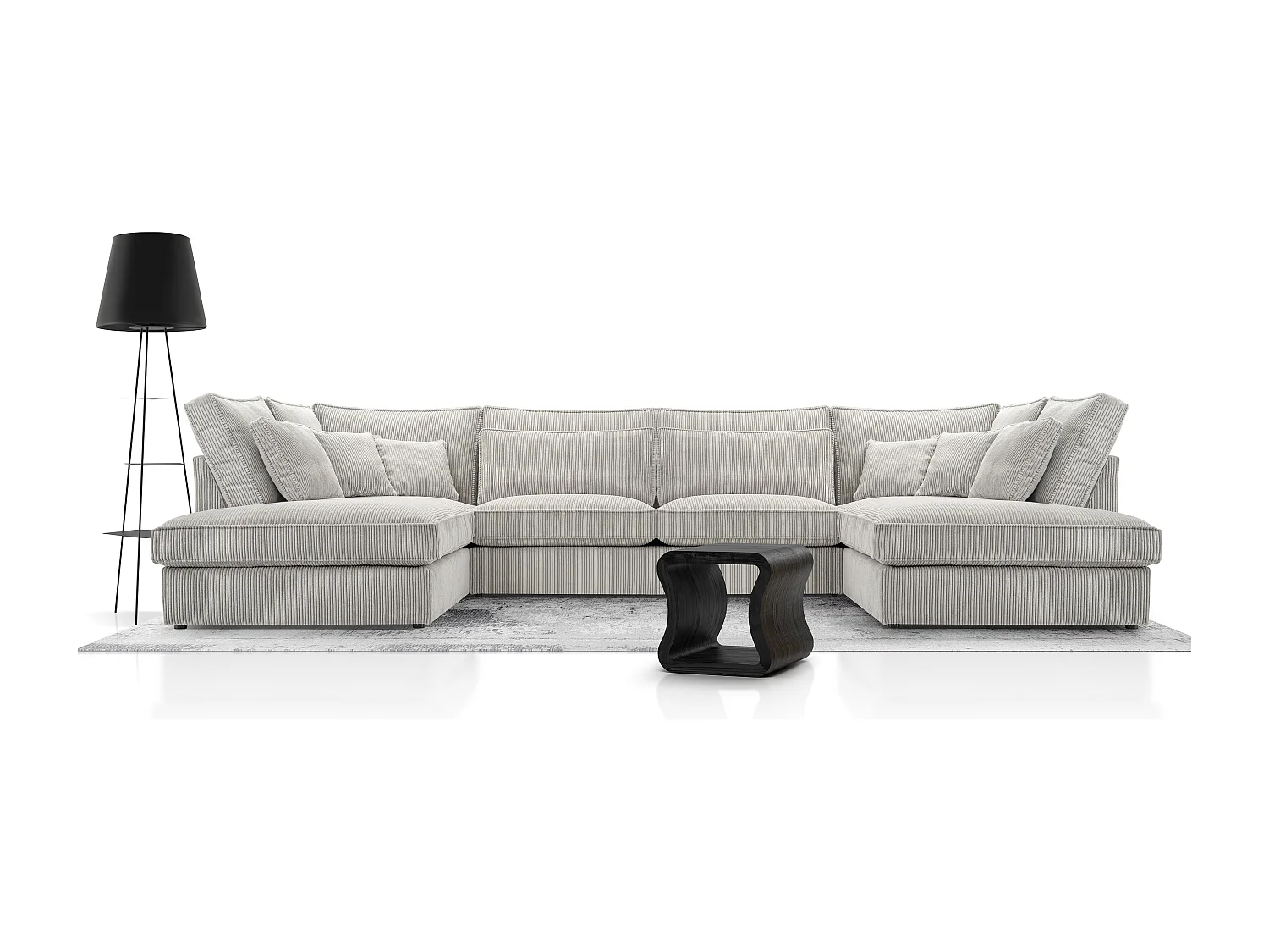 Polsterecke U, Hochwertiges Und Großes Ecksofa Für Das Wohnzimmer, Robuster Holzrahmen, Inklusive Rückenkissen, Freistehend, 407x228x93cm Esche