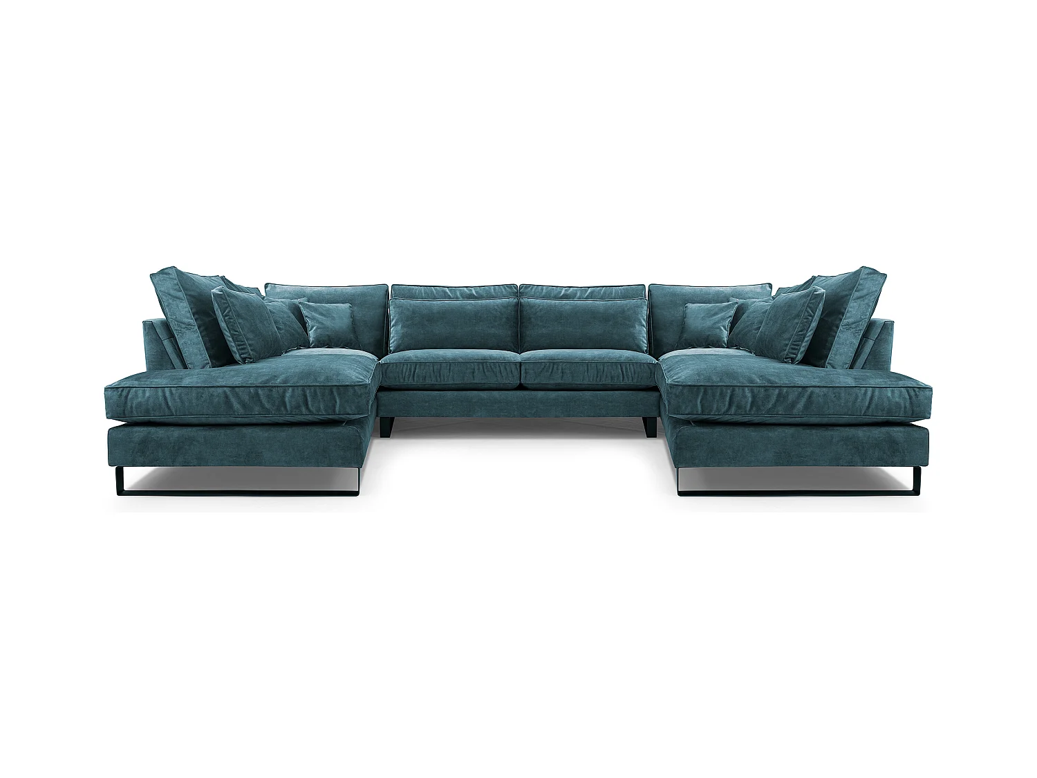 Moderne Eckcouch CORBLACK, freistehend, mit Wellenfedern & Rückenkissen, Metallbeine, Wohnlandschaft, 103x407x224 cm, Türkis