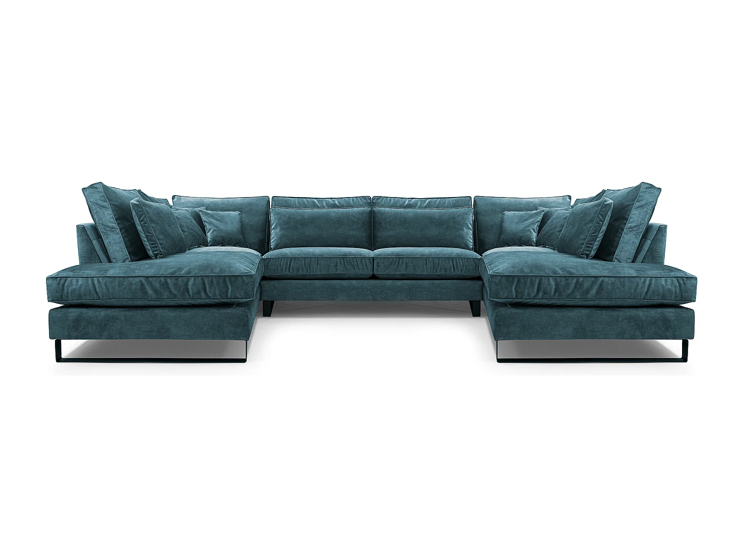 Moderne Eckcouch CORBLACK, freistehend, mit Wellenfedern & Rückenkissen, Metallbeine, Wohnlandschaft, 103x407x224 cm, Türkis