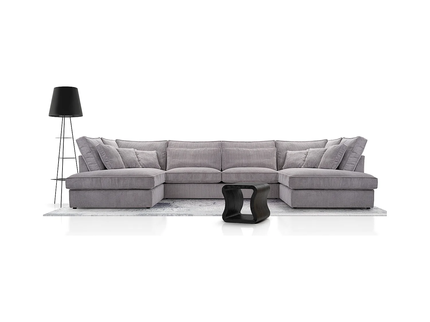 Polsterecke U, Hochwertiges Und Großes Ecksofa Für Das Wohnzimmer, Robuster Holzrahmen, Inklusive Rückenkissen, Freistehend, 407x228x93cm Grau