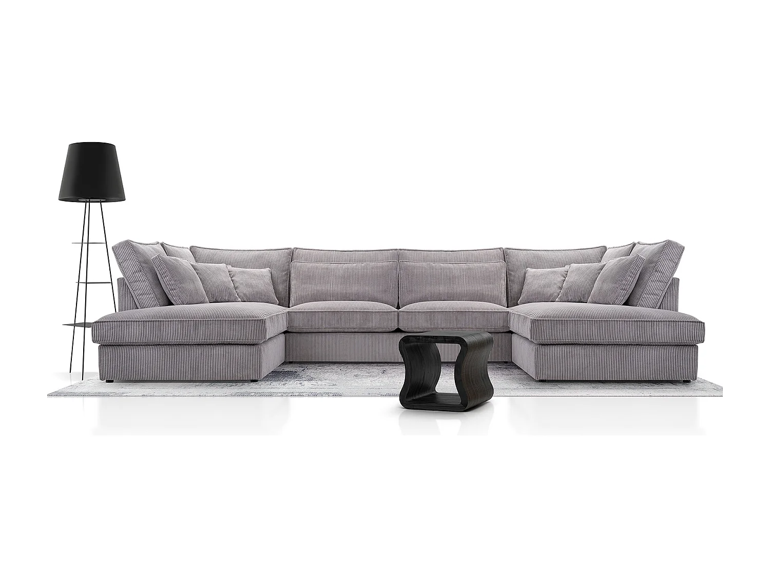 Polsterecke U, Hochwertiges Und Großes Ecksofa Für Das Wohnzimmer, Robuster Holzrahmen, Inklusive Rückenkissen, Freistehend, 407x228x93cm Grau