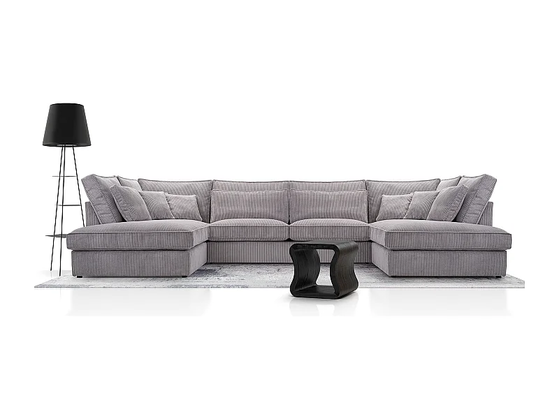 Polsterecke U, Hochwertiges Und Großes Ecksofa Für Das Wohnzimmer, Robuster Holzrahmen, Inklusive Rückenkissen, Freistehend, 407x228x93cm Grau