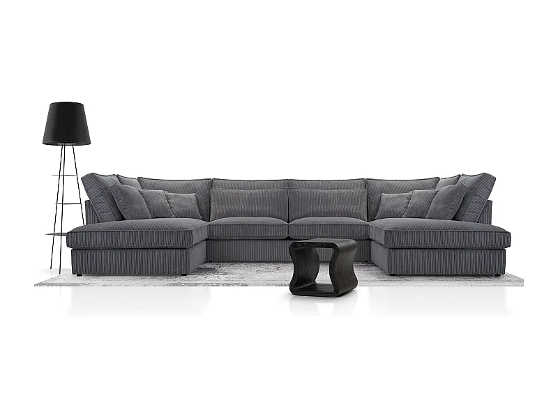 Polsterecke U, Hochwertiges Und Großes Ecksofa Für Das Wohnzimmer, Robuster Holzrahmen, Inklusive Rückenkissen, Freistehend, 407x228x93cm Graphit