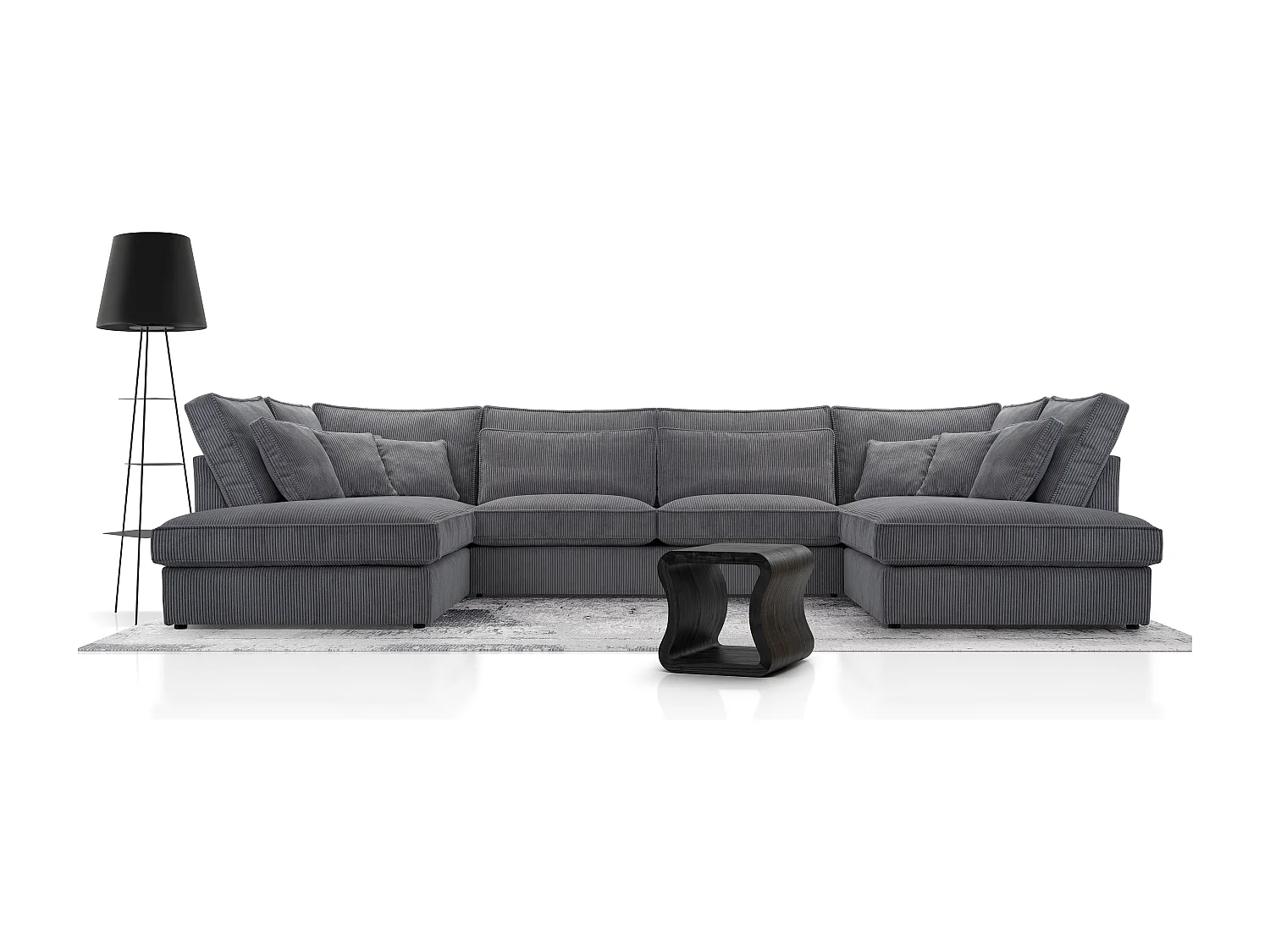 Polsterecke U, Hochwertiges Und Großes Ecksofa Für Das Wohnzimmer, Robuster Holzrahmen, Inklusive Rückenkissen, Freistehend, 407x228x93cm Graphit