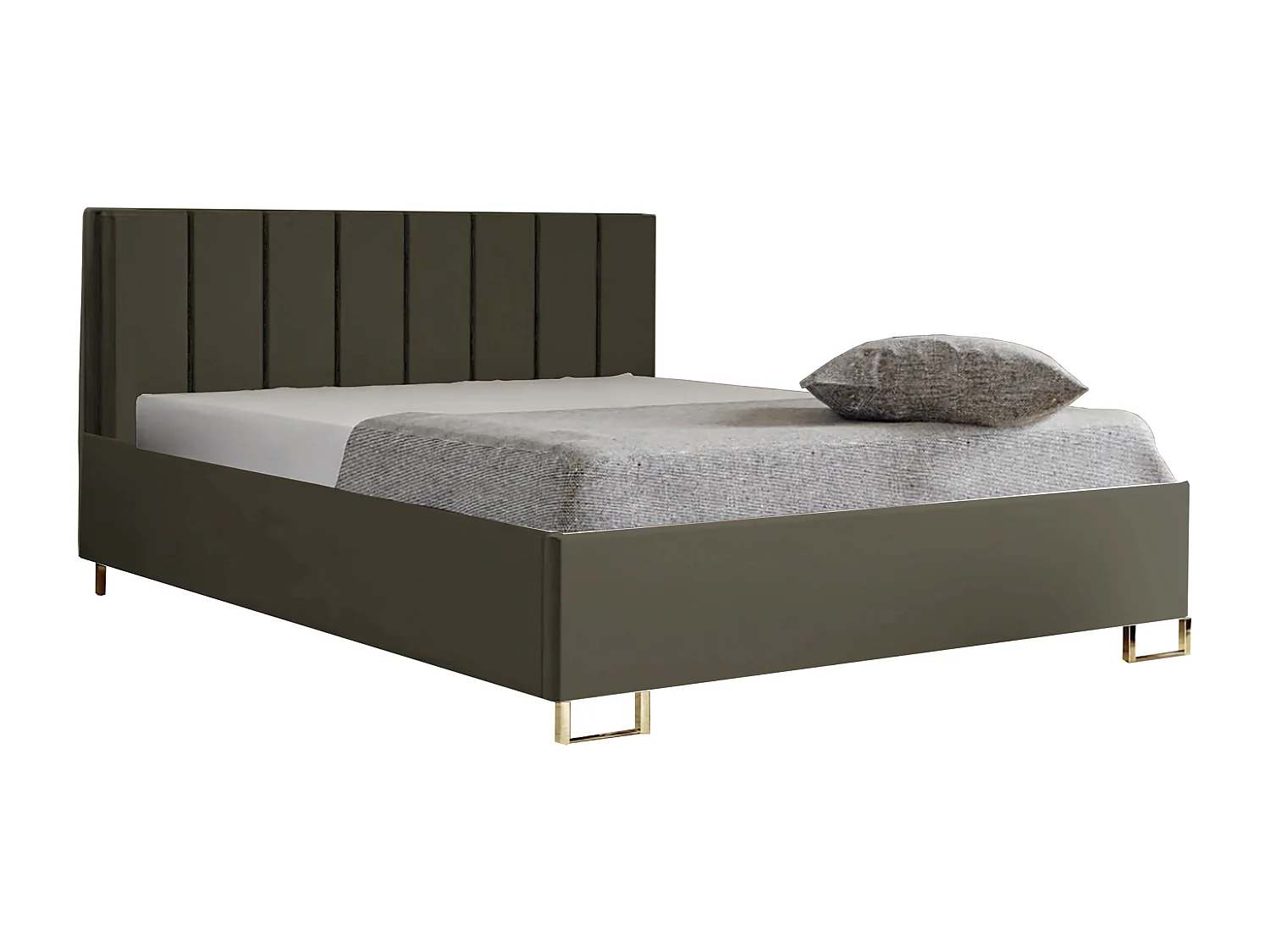 Cama estofada MALIBU, cabeceira acolchoada, tecido MONOLITH premium, baú com pistão a gás, altura confortável 39 cm, 180x200 cm, Verde azeitona