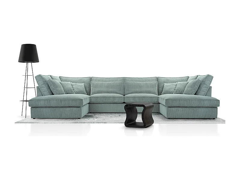 Polsterecke U, Hochwertiges Und Großes Ecksofa Für Das Wohnzimmer, Robuster Holzrahmen, Inklusive Rückenkissen, Freistehend, 407x228x93cm Hellgrün