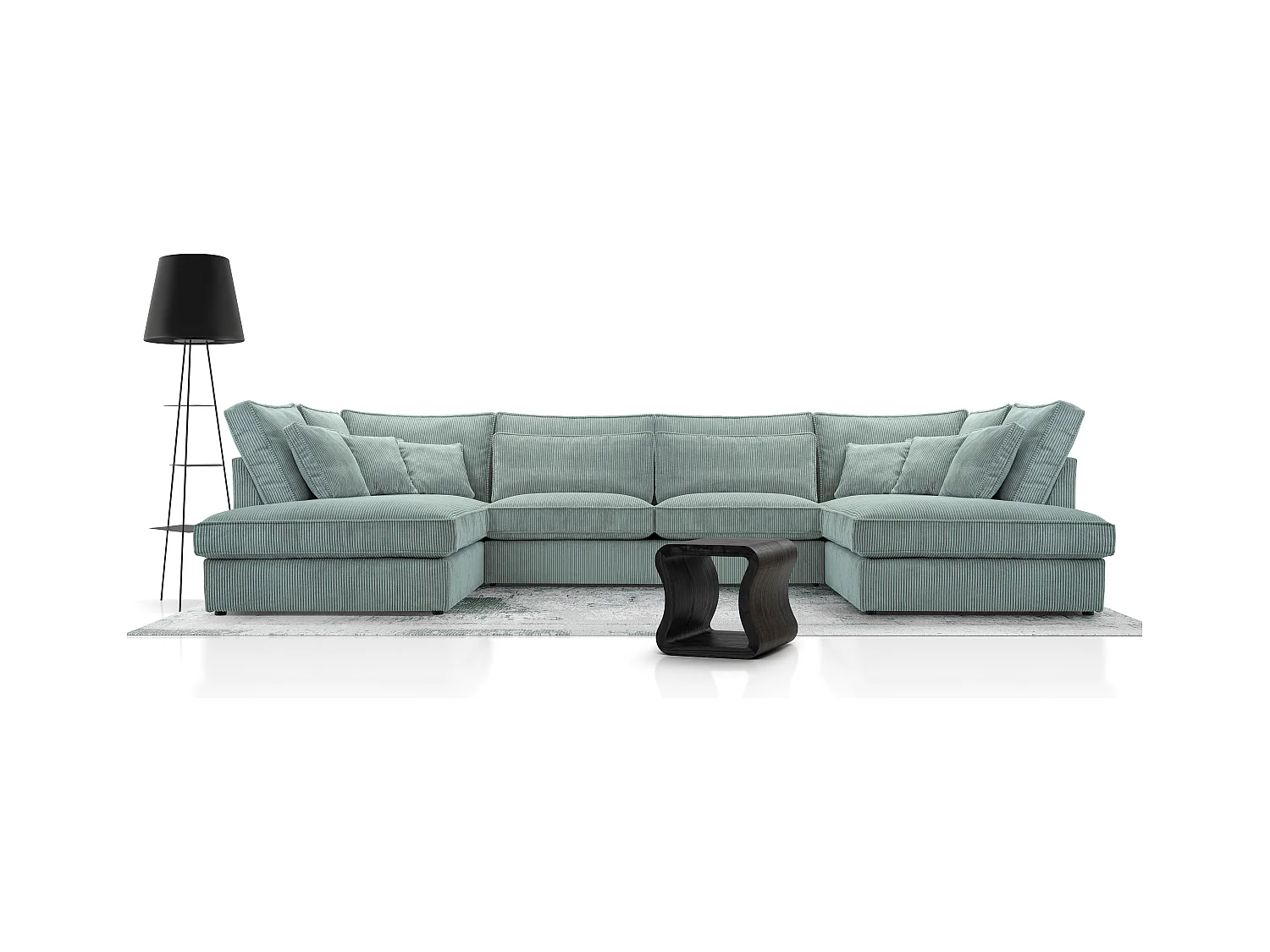 Polsterecke U, Hochwertiges Und Großes Ecksofa Für Das Wohnzimmer, Robuster Holzrahmen, Inklusive Rückenkissen, Freistehend, 407x228x93cm Hellgrün