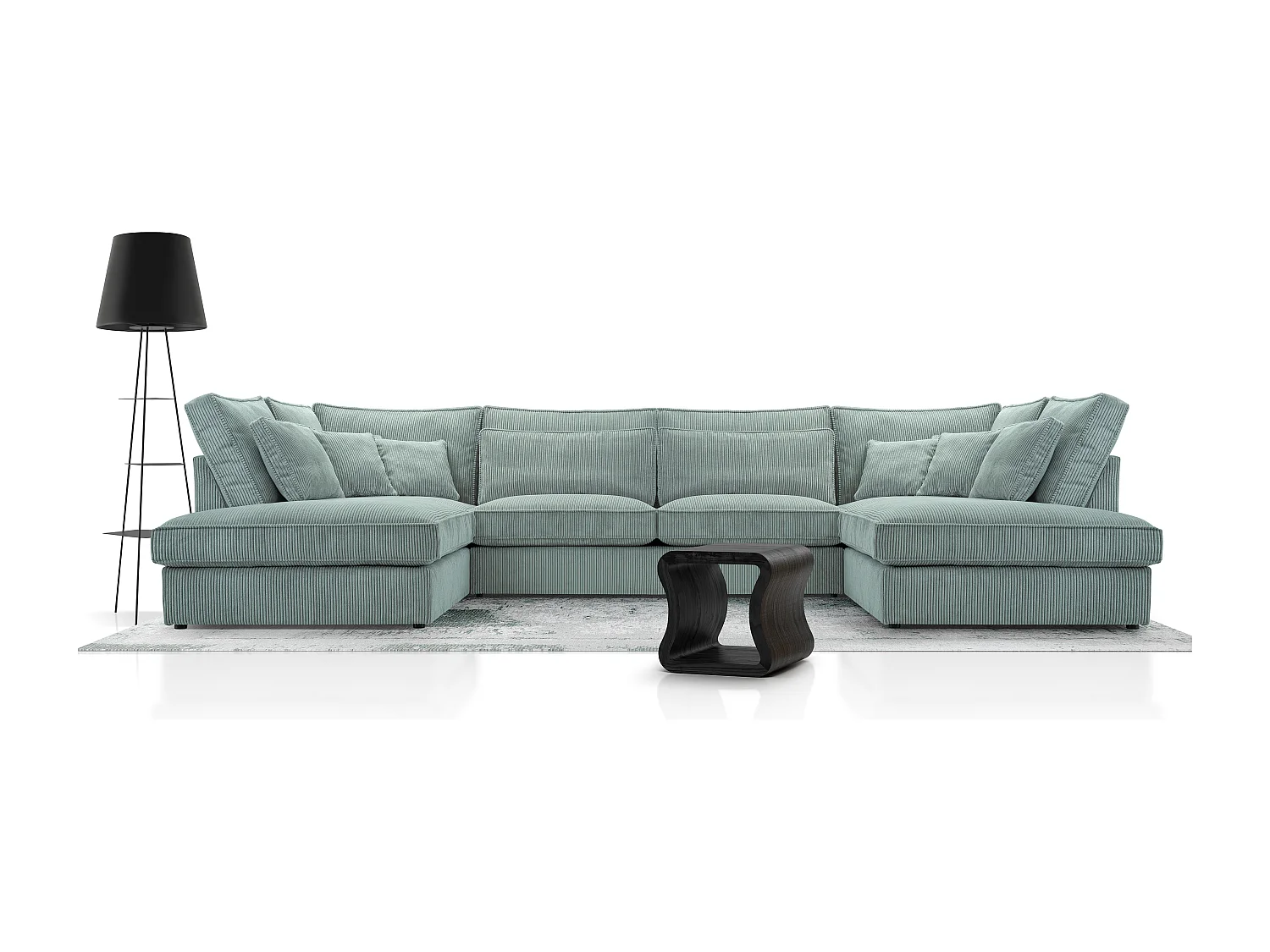 Polsterecke U, Hochwertiges Und Großes Ecksofa Für Das Wohnzimmer, Robuster Holzrahmen, Inklusive Rückenkissen, Freistehend, 407x228x93cm Hellgrün