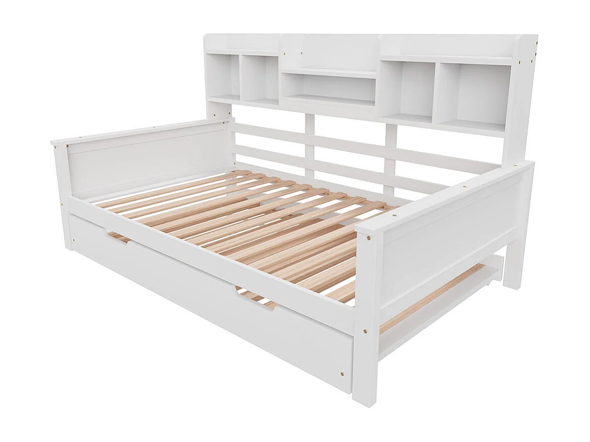 Canapé-lit 90x200CM Bois massif, Lit gigogne 90x190CM,Lit en pin, lit simple, Blanc