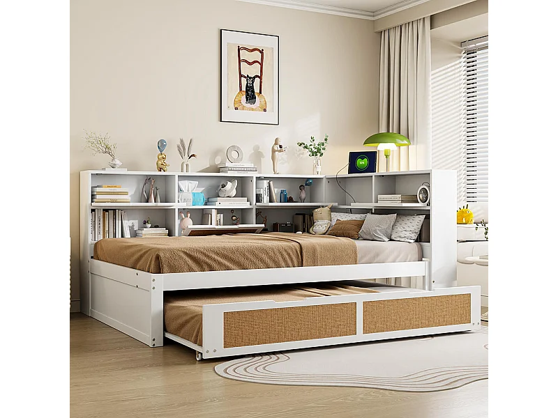 Slaapbank 140x200 met uitschuifbed eenpersoonsbed kinderbed , Wit