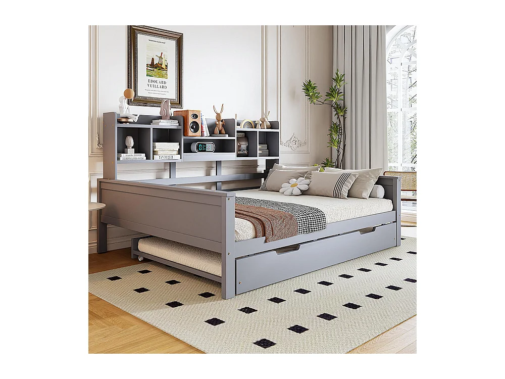 Canapé-lit 140x200CM Bois massif, Lit gigogne 90x190CM,Pin,Gris