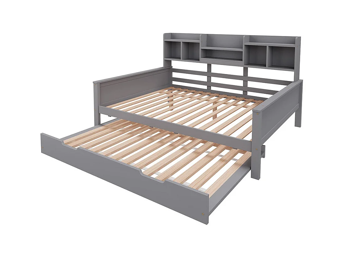 Canapé-lit 140x200CM Bois massif, Lit gigogne 90x190CM,Pin,Gris