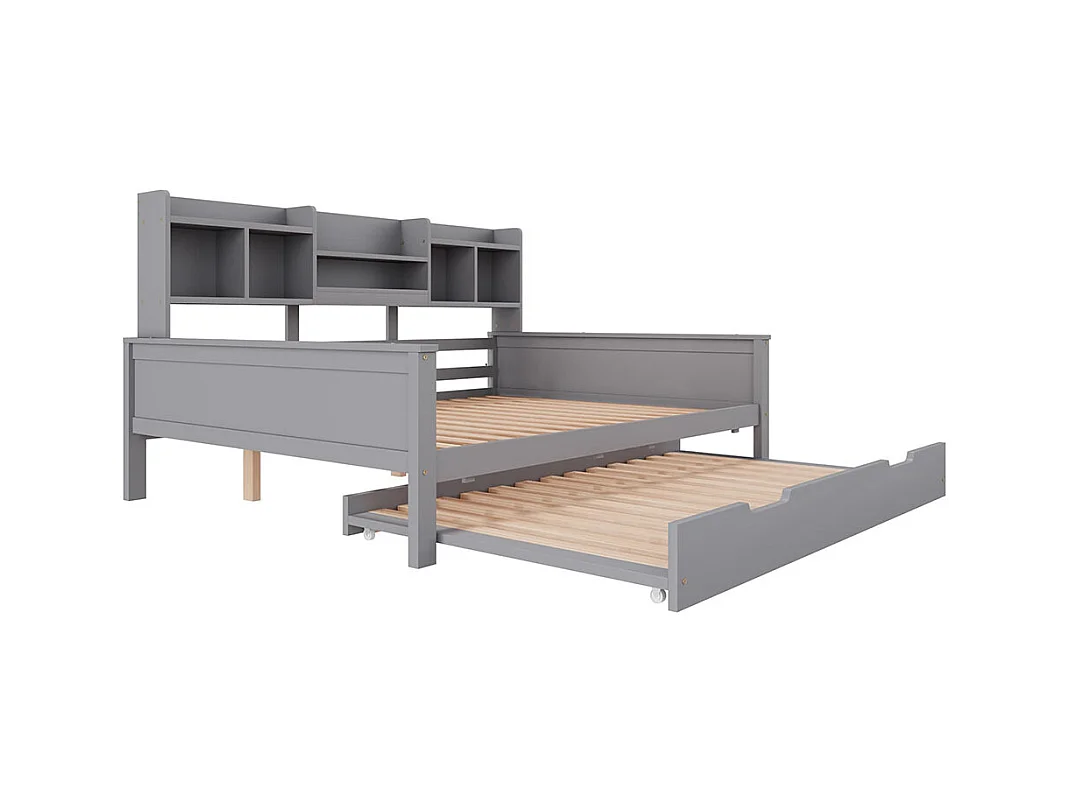 Canapé-lit 140x200CM Bois massif, Lit gigogne 90x190CM,Pin,Gris